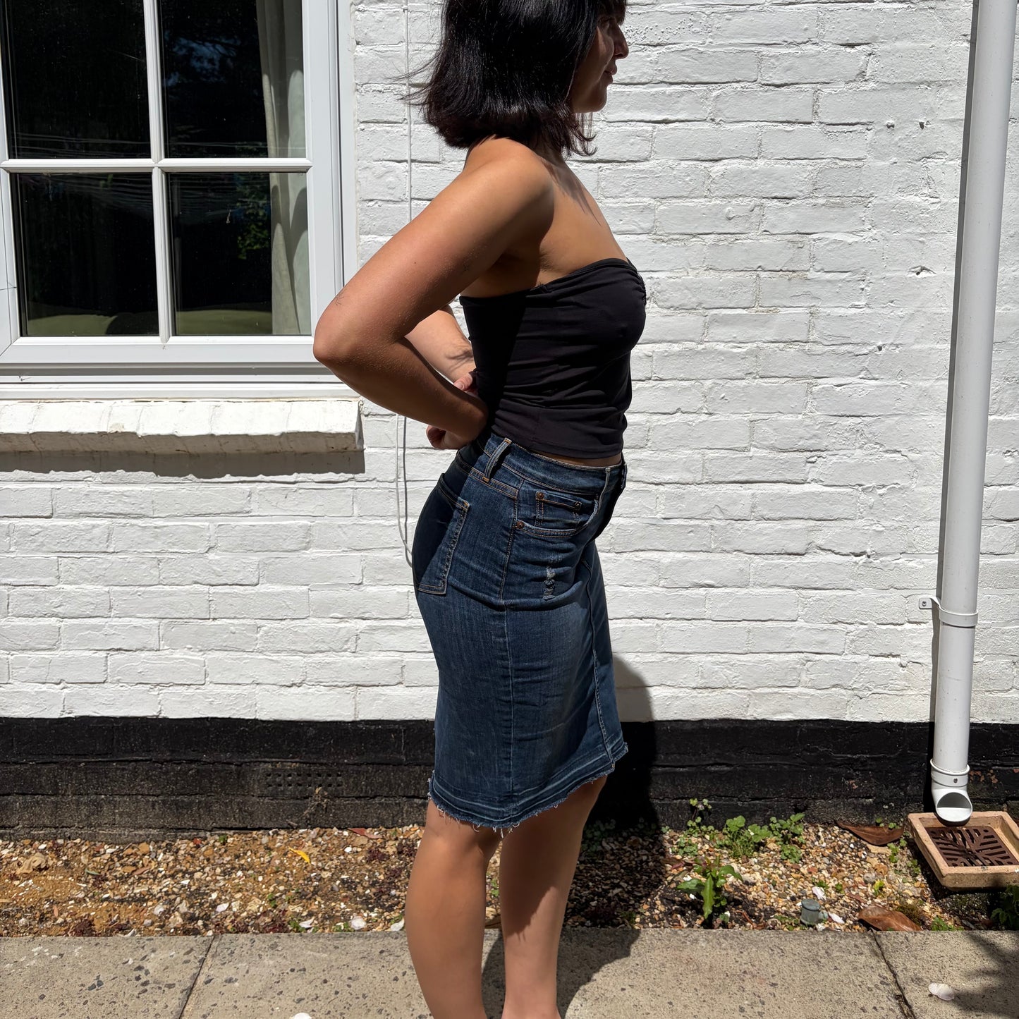 AND/OR Y2K Low Rise Denim Midi Skirt