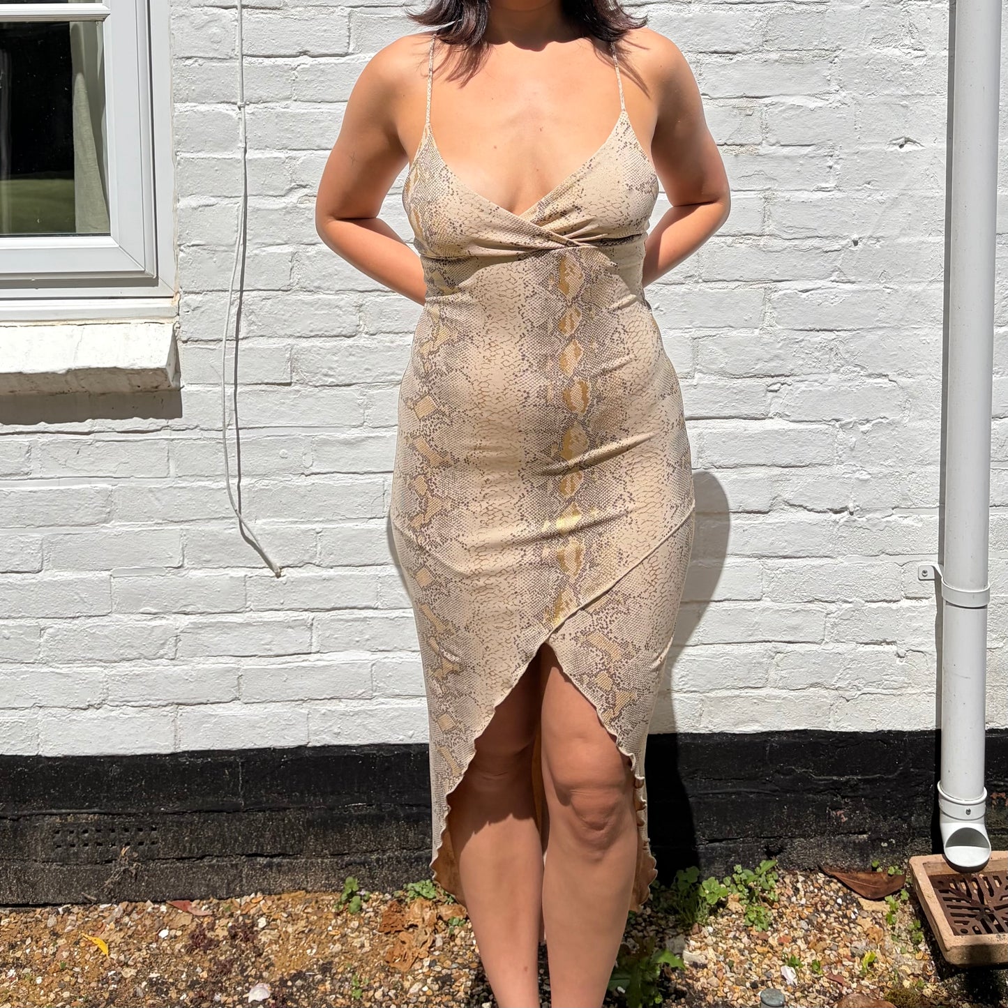 Vintage Y2K Snake Print Halterneck Midi Dress