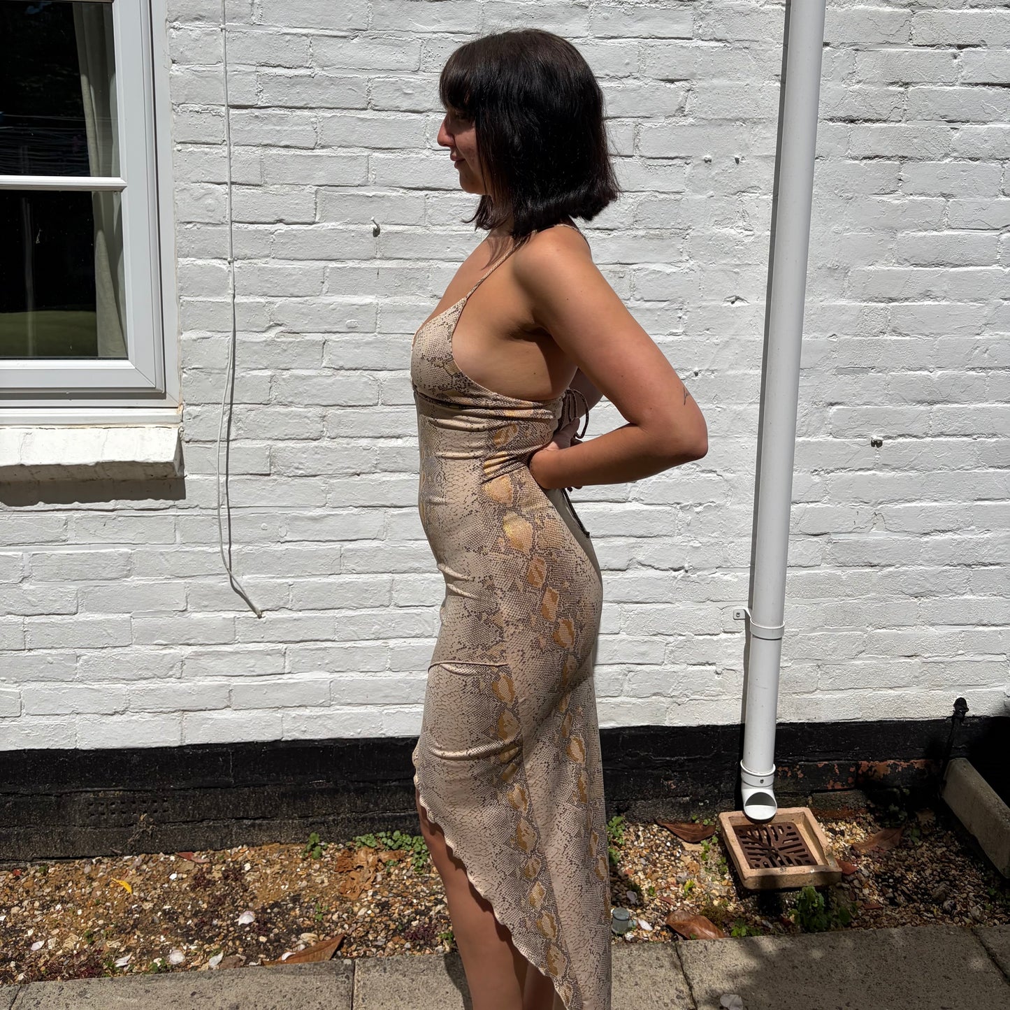 Vintage Y2K Snake Print Halterneck Midi Dress