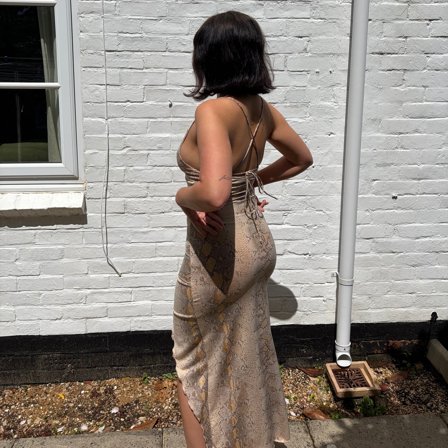Vintage Y2K Snake Print Halterneck Midi Dress