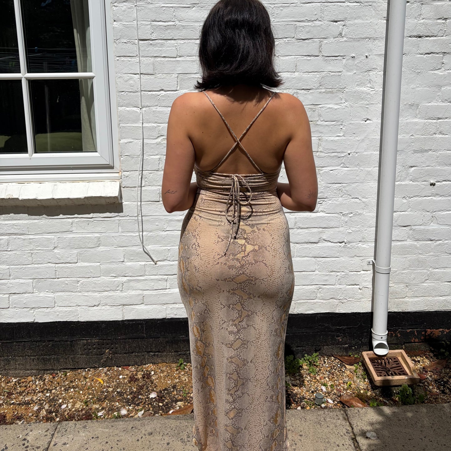 Vintage Y2K Snake Print Halterneck Midi Dress