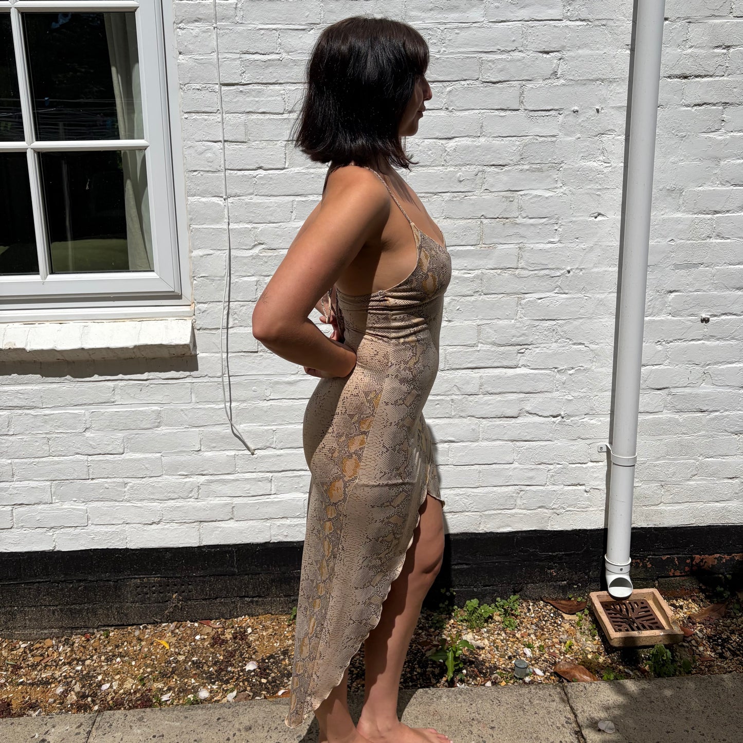 Vintage Y2K Snake Print Halterneck Midi Dress