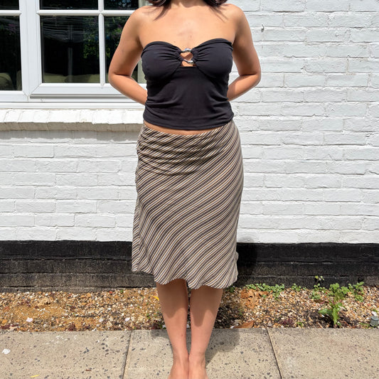 Vintage Brown Stripe Midi Skirt