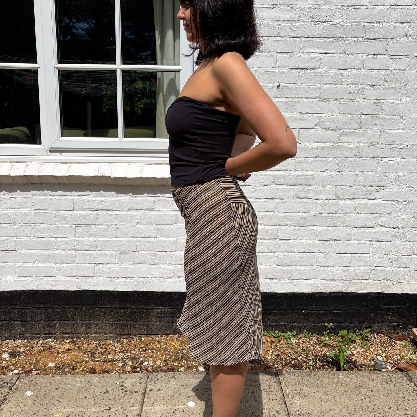 Vintage Brown Stripe Midi Skirt