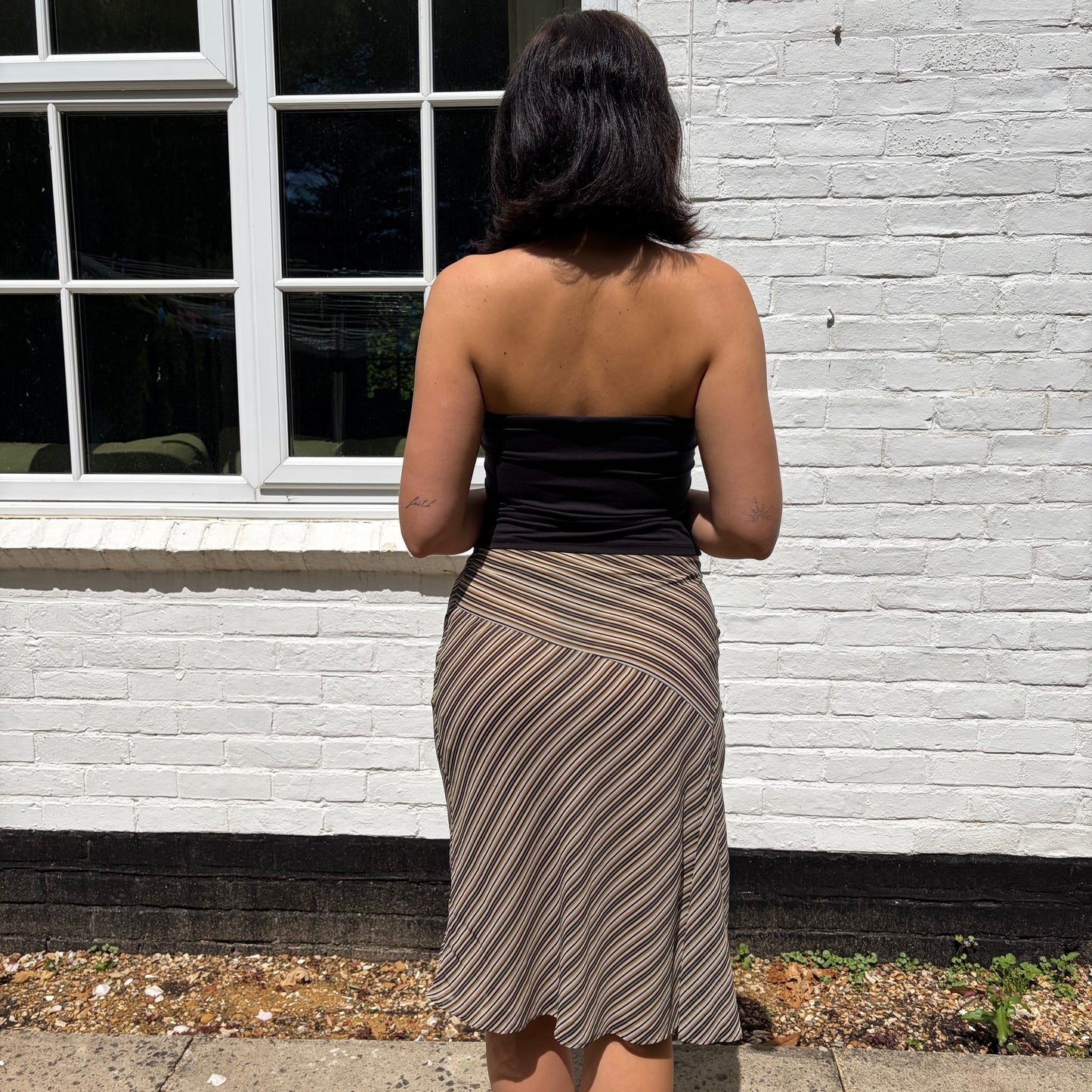 Vintage Brown Stripe Midi Skirt