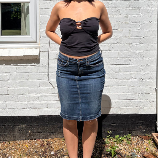 AND/OR Y2K Low Rise Denim Midi Skirt