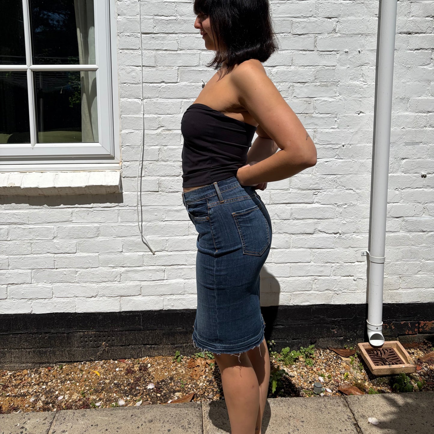 AND/OR Y2K Low Rise Denim Midi Skirt