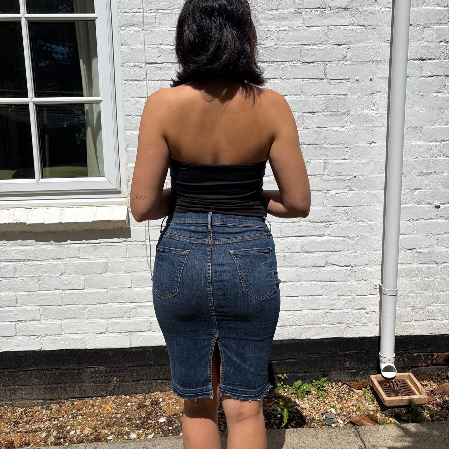 AND/OR Y2K Low Rise Denim Midi Skirt