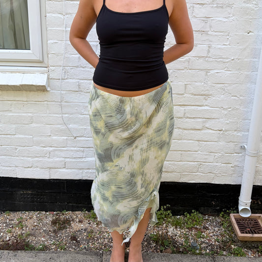 Y2K Sage Green Abstract Midi Skirt