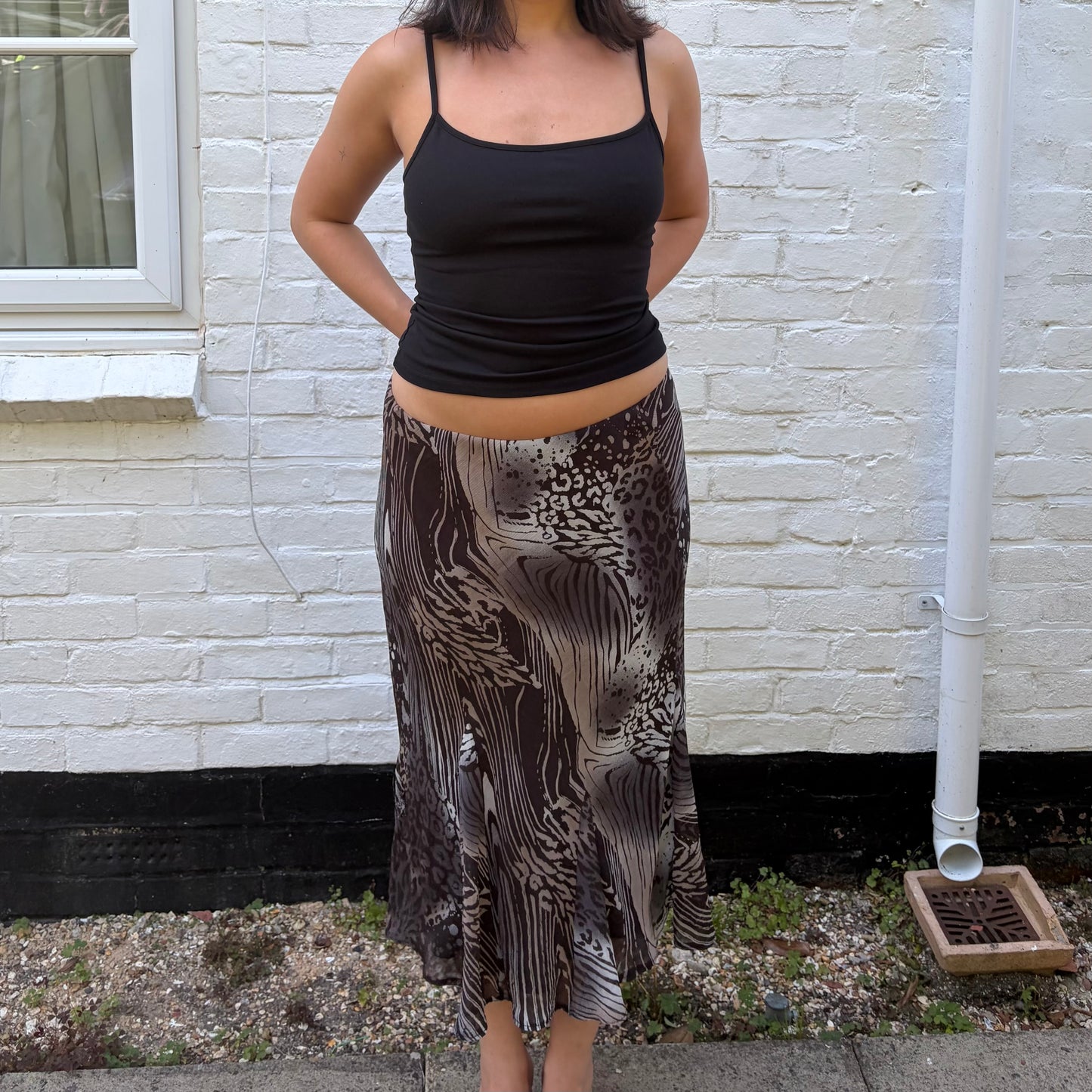 Vintage Y2K Brown Animal Print Midi Skirt