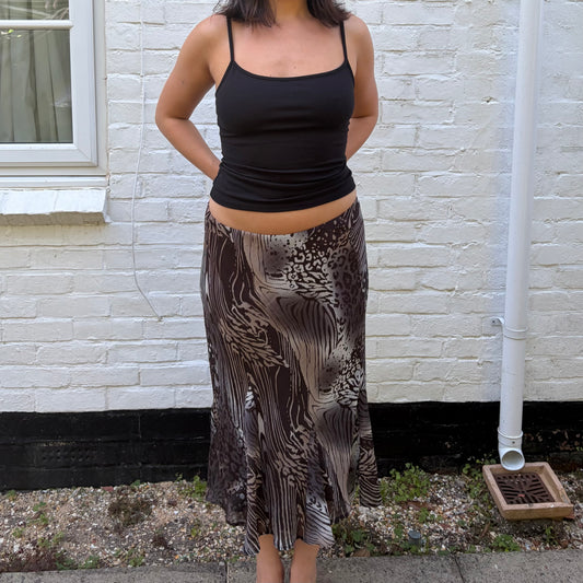 Vintage Y2K Brown Animal Print Midi Skirt