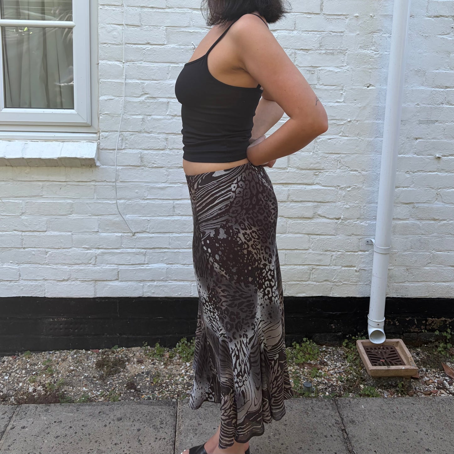Vintage Y2K Brown Animal Print Midi Skirt