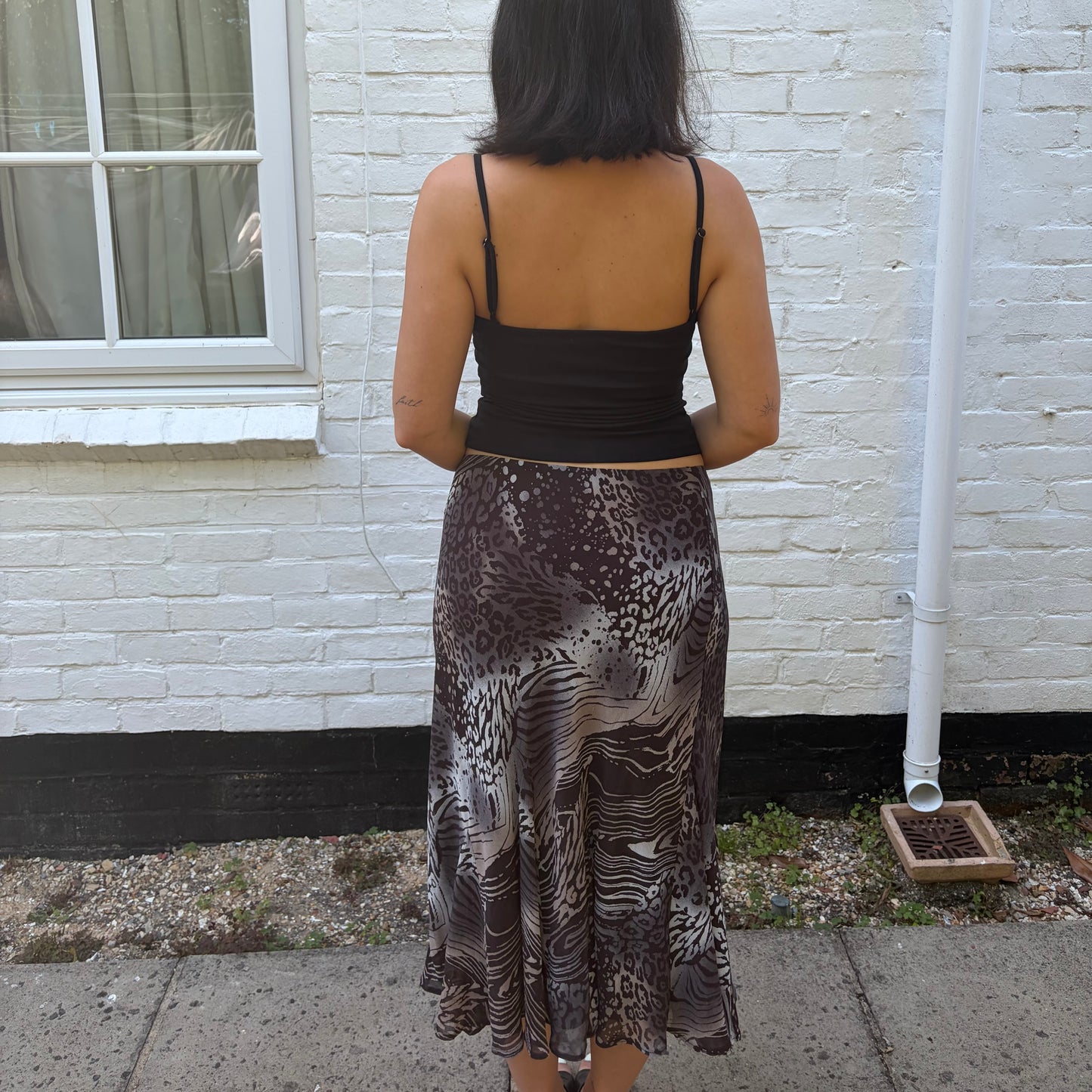 Vintage Y2K Brown Animal Print Midi Skirt