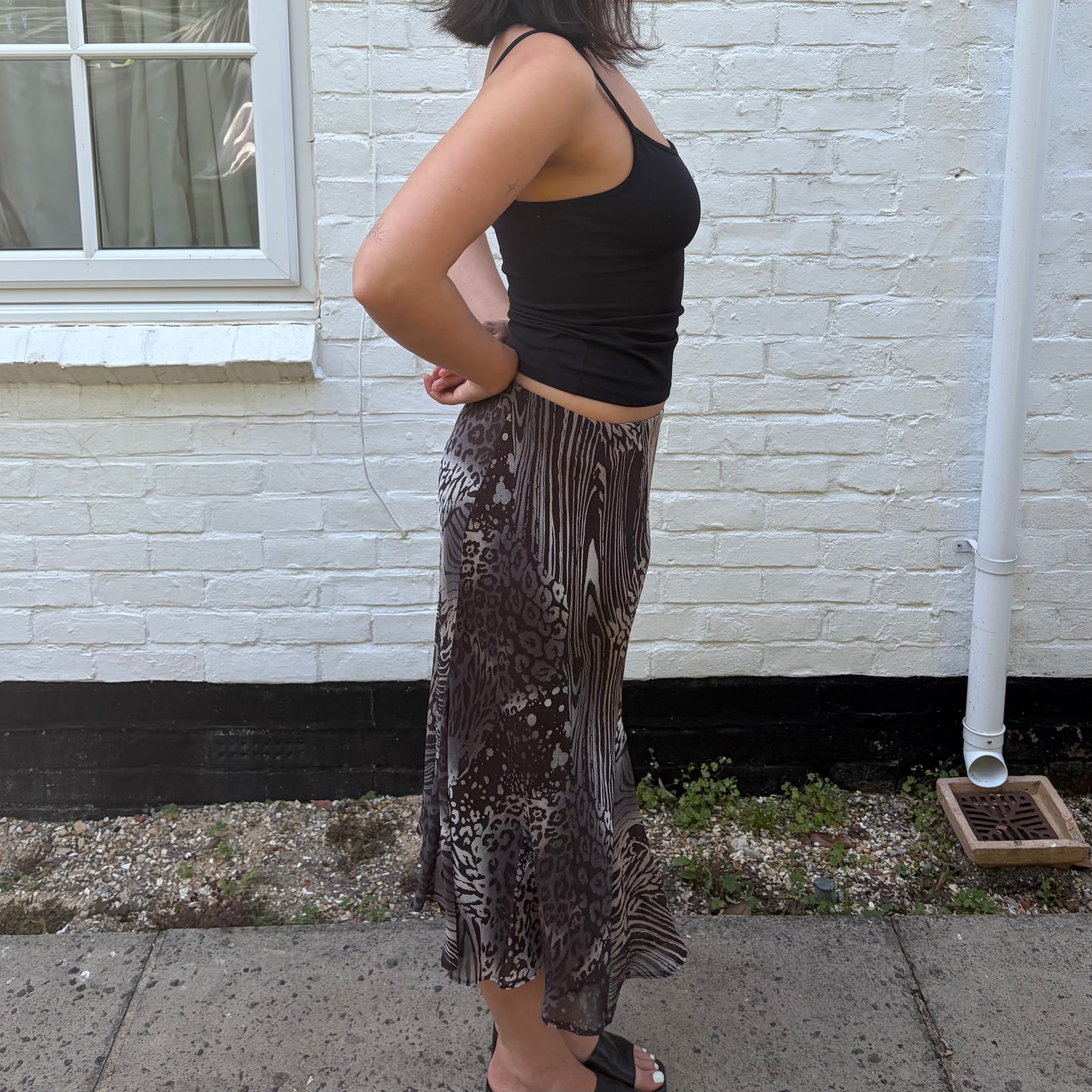 Vintage Y2K Brown Animal Print Midi Skirt