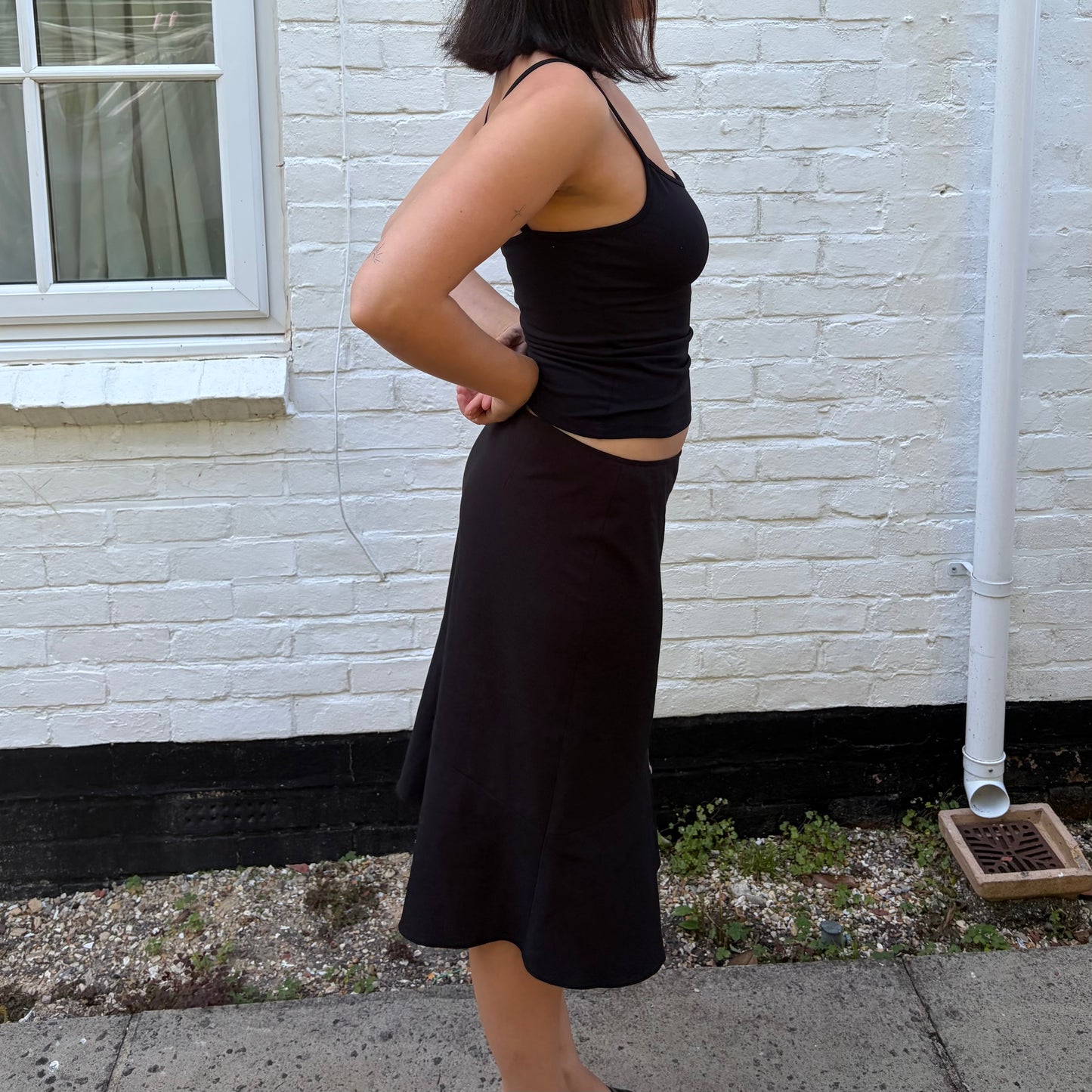 Y2K Black Floral Embroidered Midi Skirt