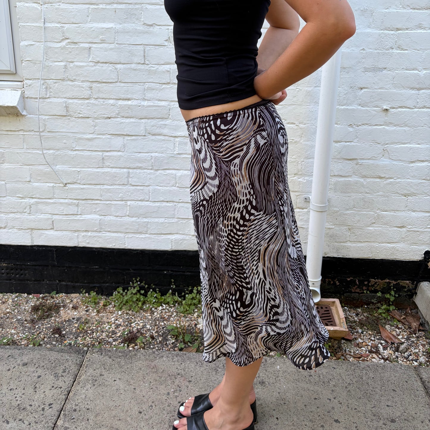 Vintage Monochrome Abstract Zebra Print 90s/ Y2K Midi Skirt