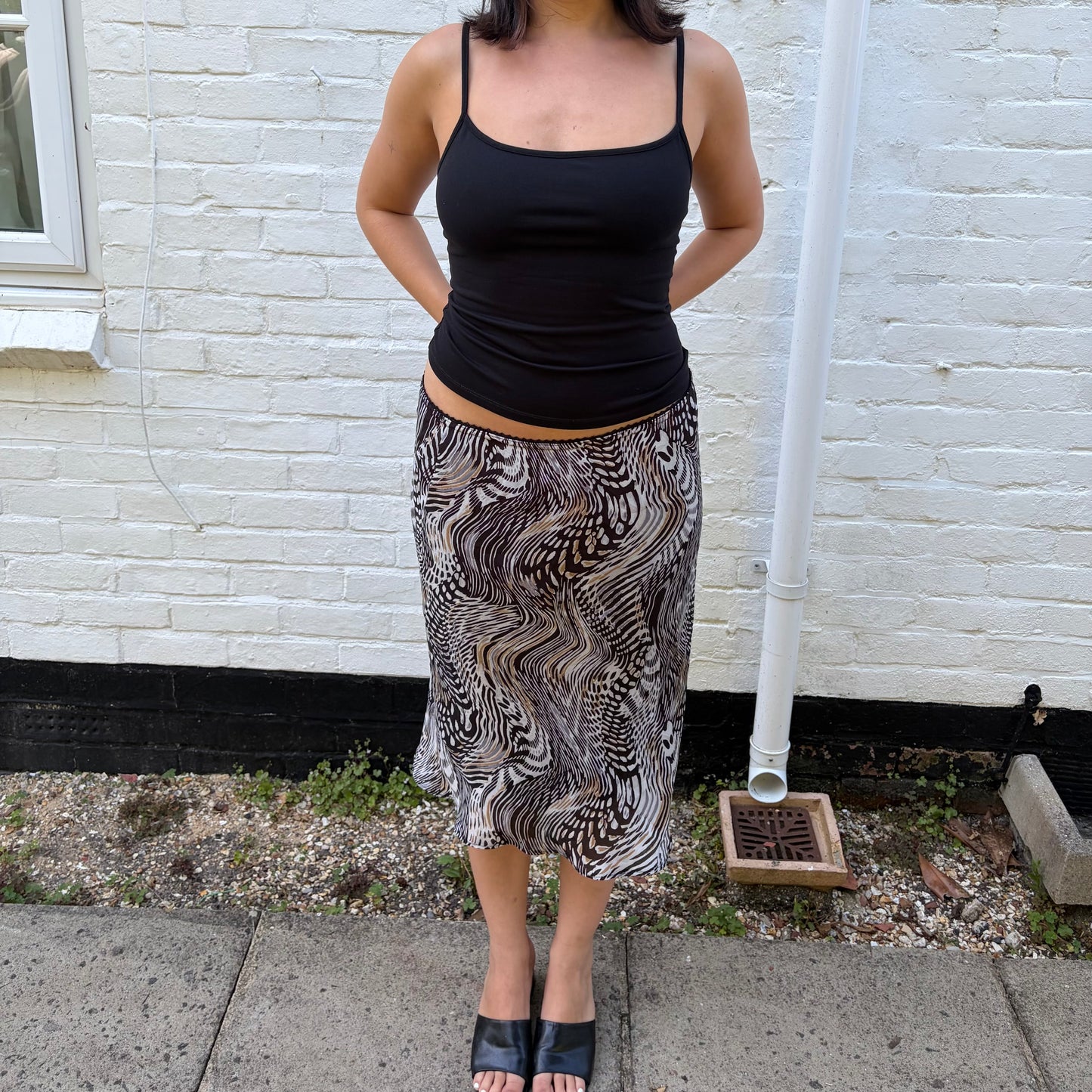 Vintage Monochrome Abstract Zebra Print 90s/ Y2K Midi Skirt