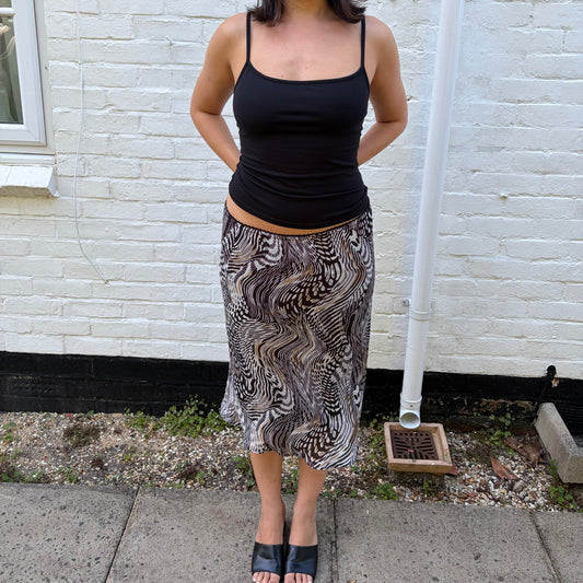 Vintage Monochrome Abstract Zebra Print 90s/ Y2K Midi Skirt