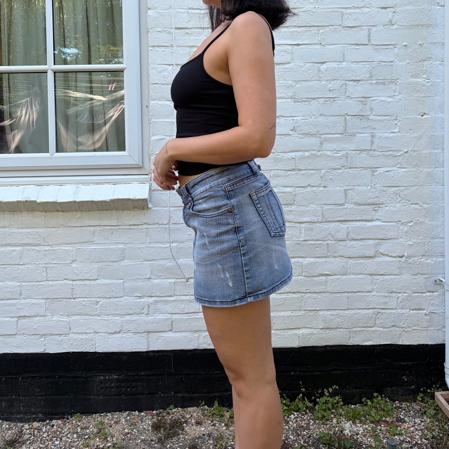 Italian Y2K Light Wash Low Rise Denim Mini Skirt