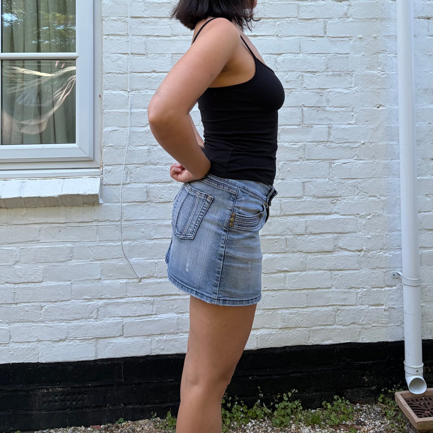 Italian Y2K Light Wash Low Rise Denim Mini Skirt