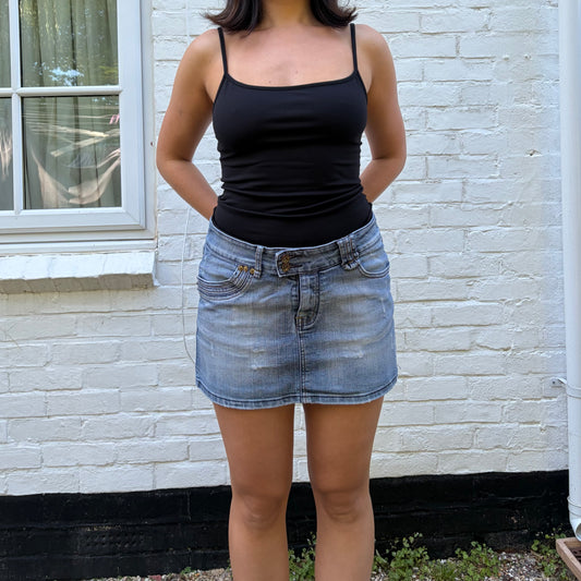 Italian Y2K Light Wash Low Rise Denim Mini Skirt