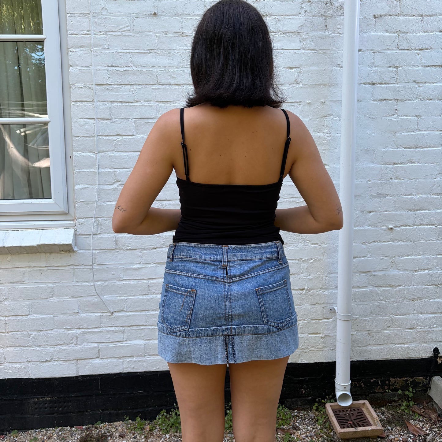 Italian Y2K Light Wash Low-Rise Rolled Hem Denim Mini Skirt