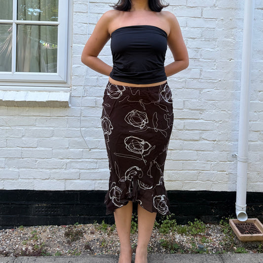 Vintage Brown Abstract Midi Skirt Y2K 90s Skirt