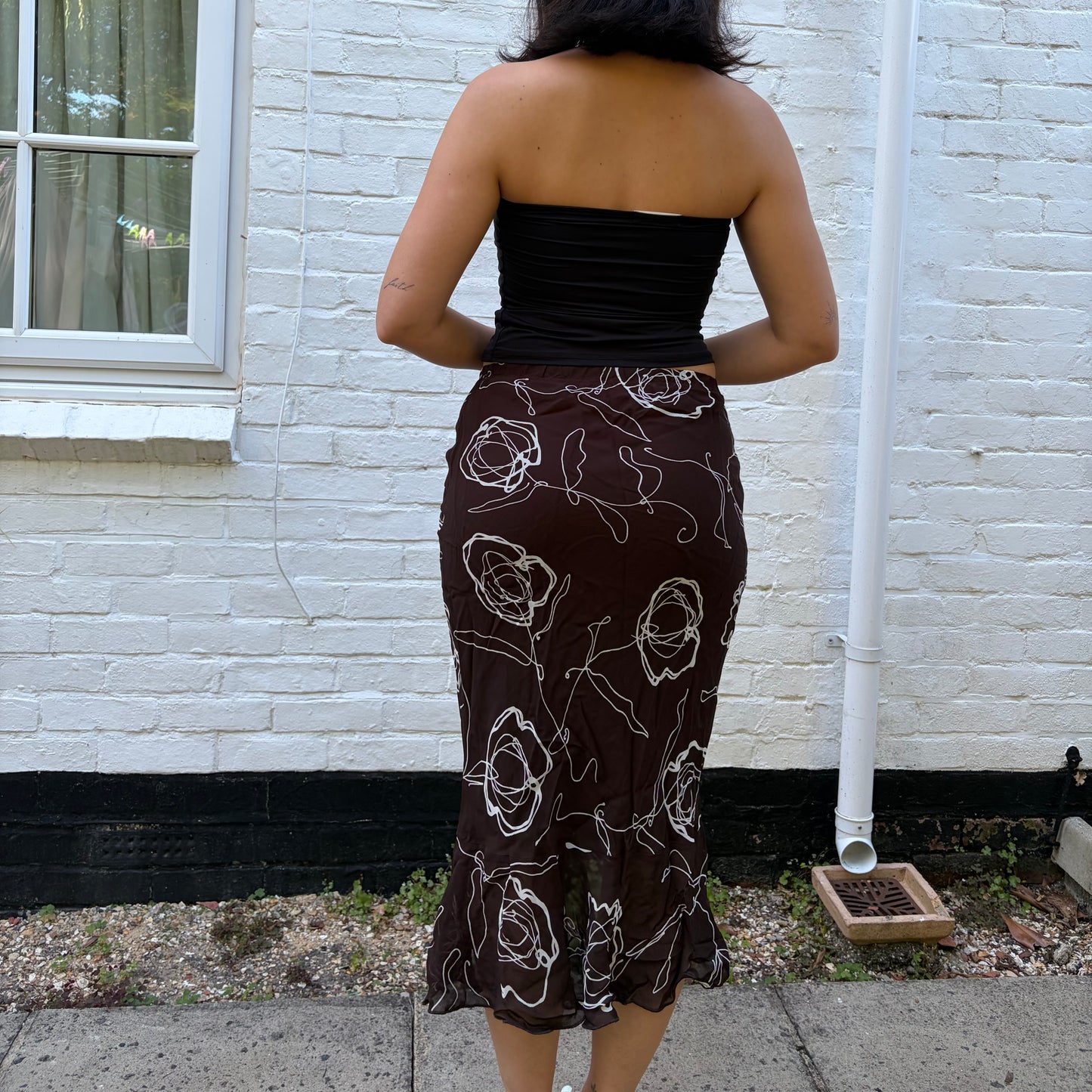 Vintage Brown Abstract Midi Skirt Y2K 90s Skirt