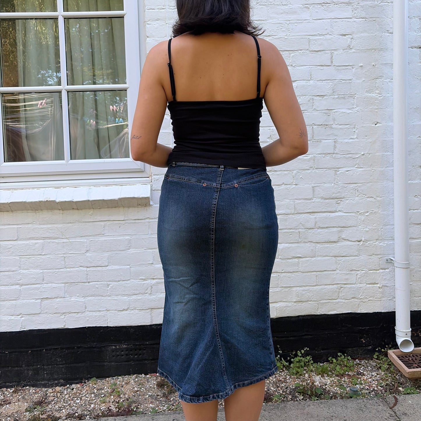 2000s Dark Wash Denim Midi Skirt | Y2K Fishtail Denim Skirt