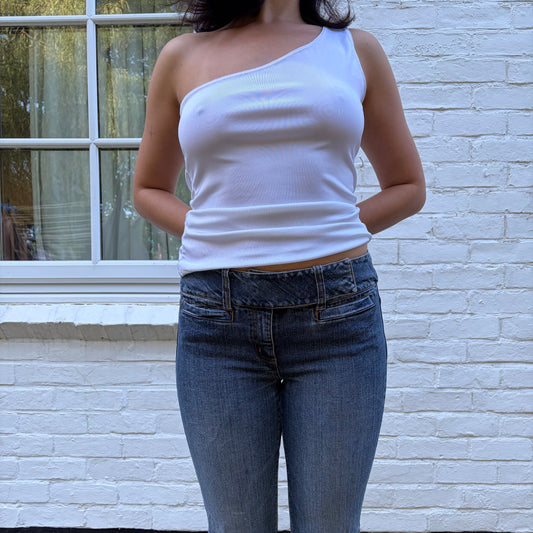 Italian Vintage White Y2K Asymmetric Top