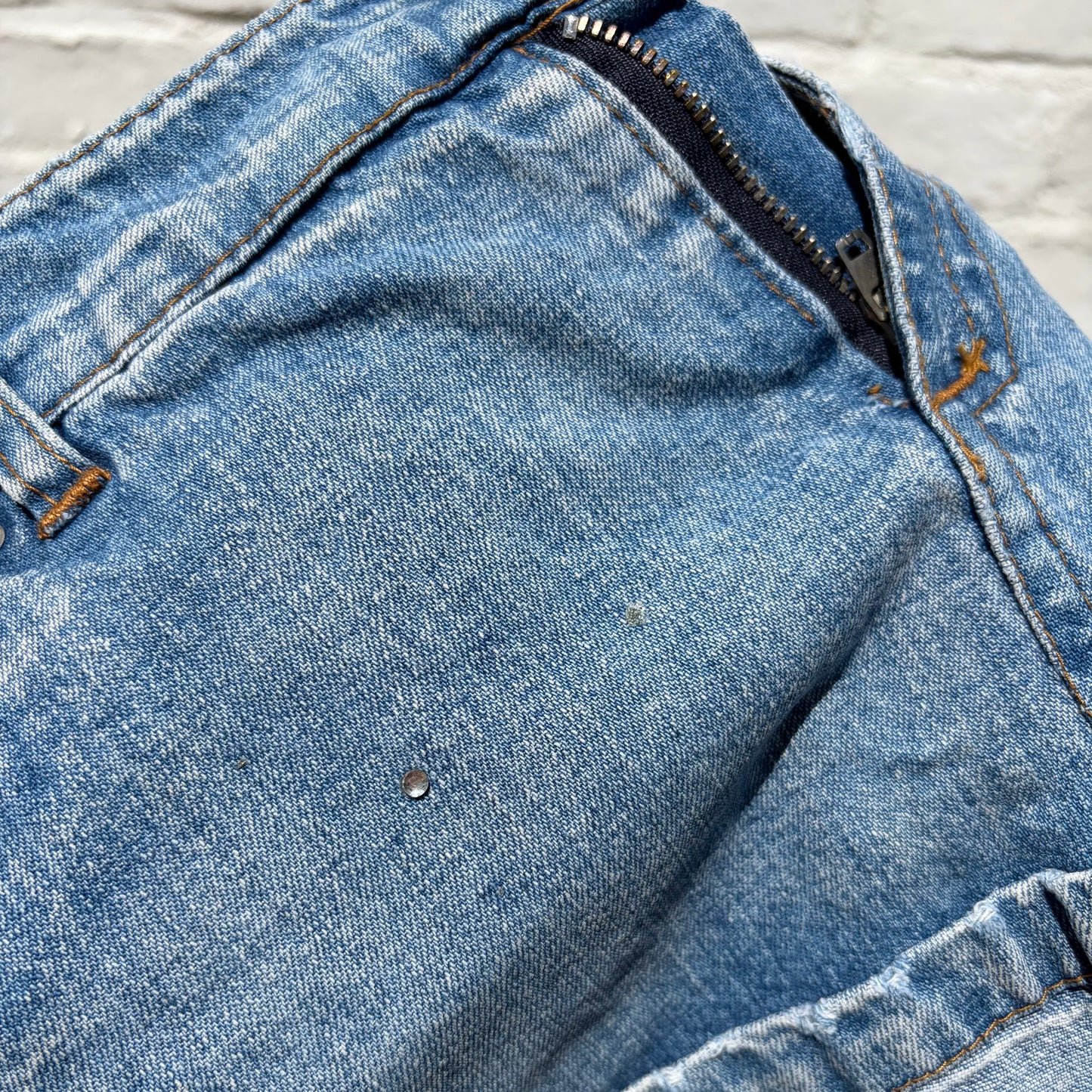 Italian Y2K Light Wash Low-Rise Rolled Hem Denim Mini Skirt