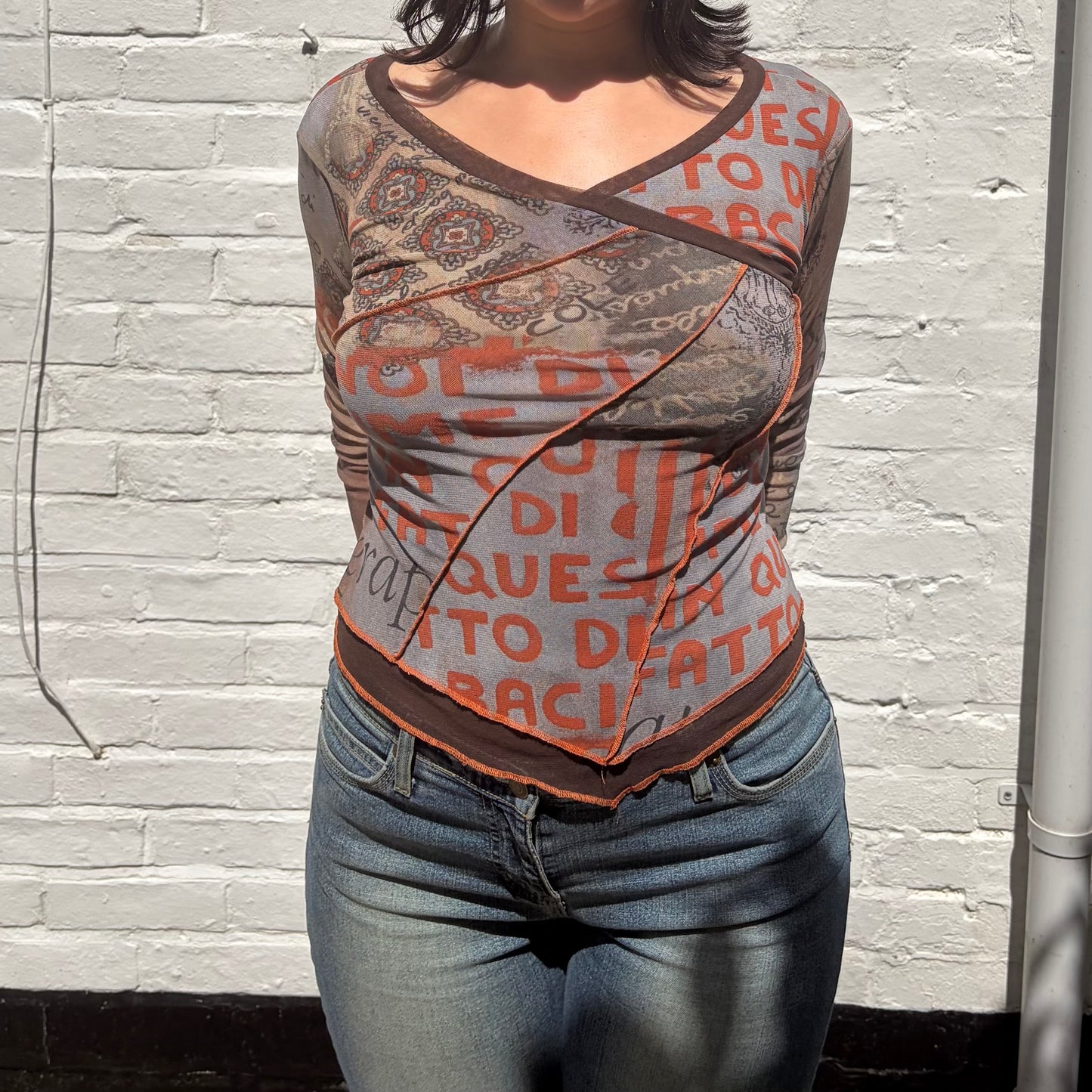 Vintage Cache Cache 90s/Y2K Mesh Graphic Top