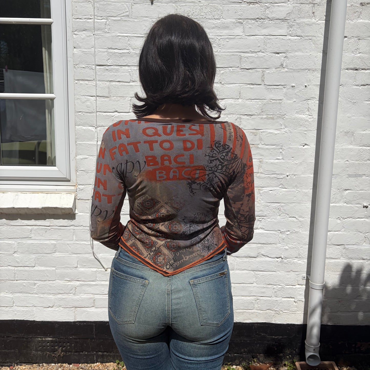 Vintage Cache Cache 90s/Y2K Mesh Graphic Top