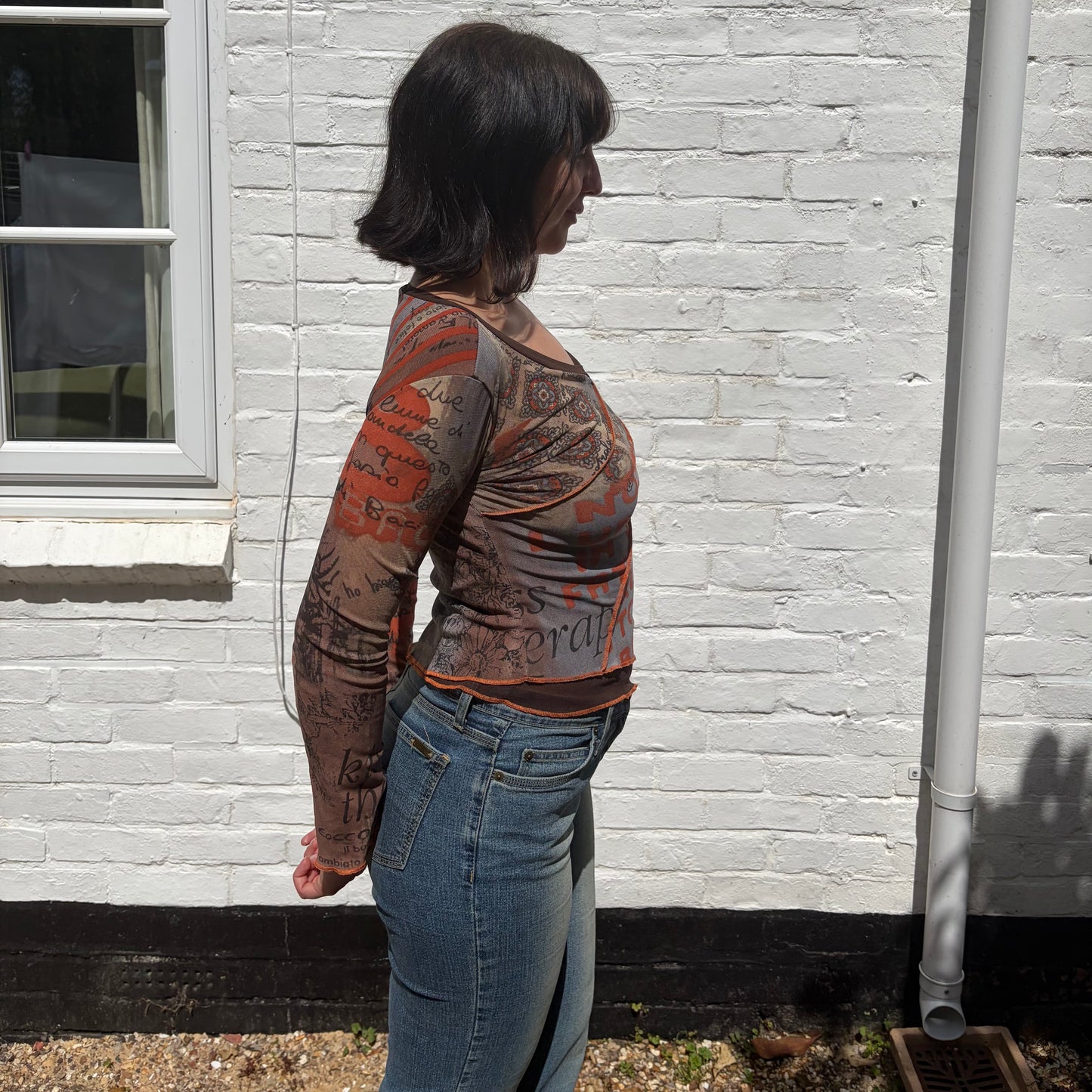 Vintage Cache Cache 90s/Y2K Mesh Graphic Top