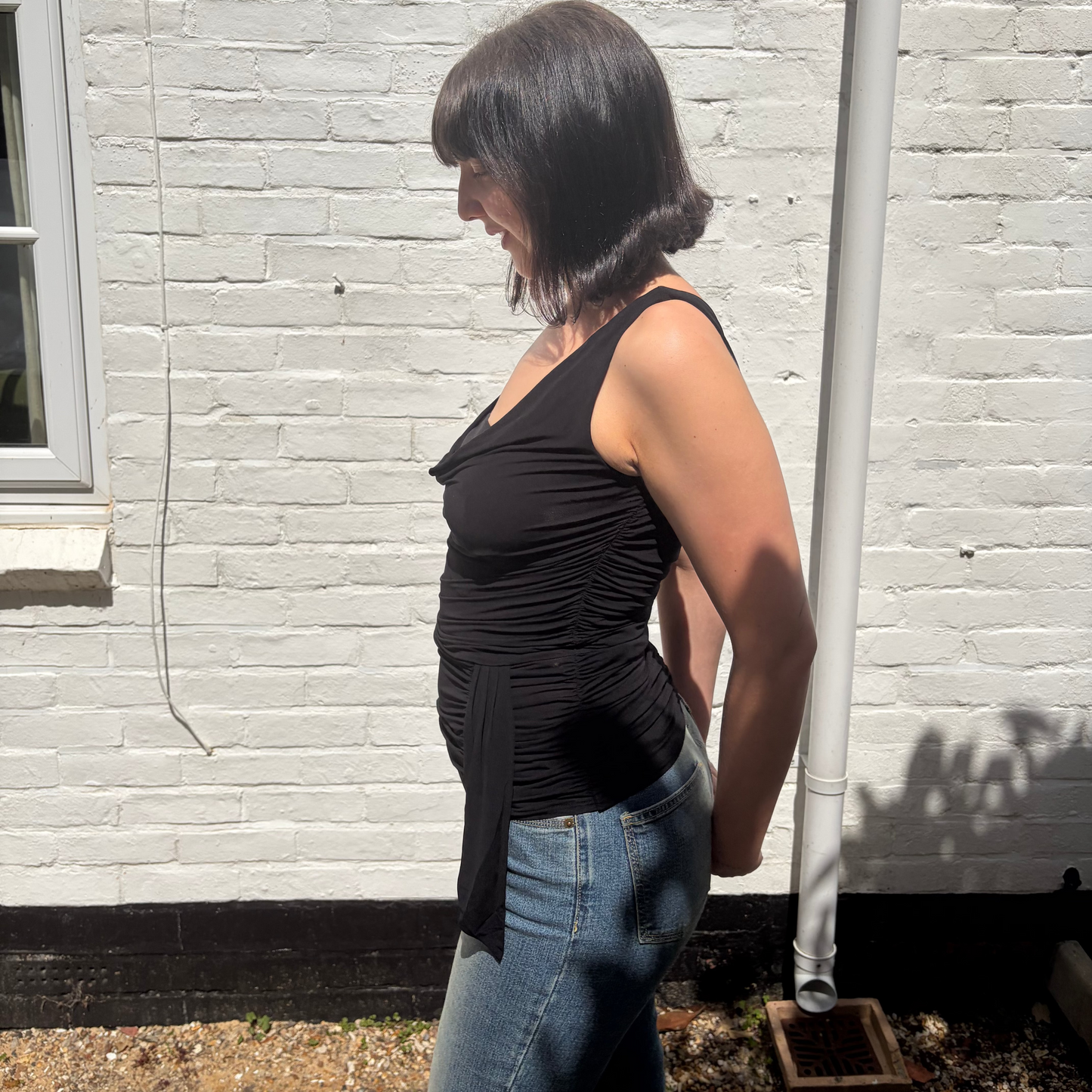 Vintage Coast Black Ruched Cowl Neck Y2K Top