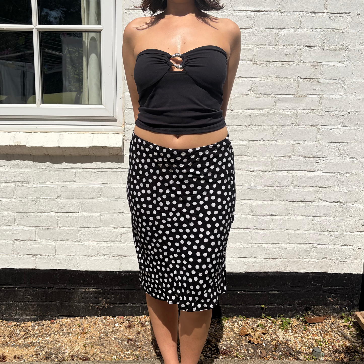 Black Polka Dot Midi Skirt