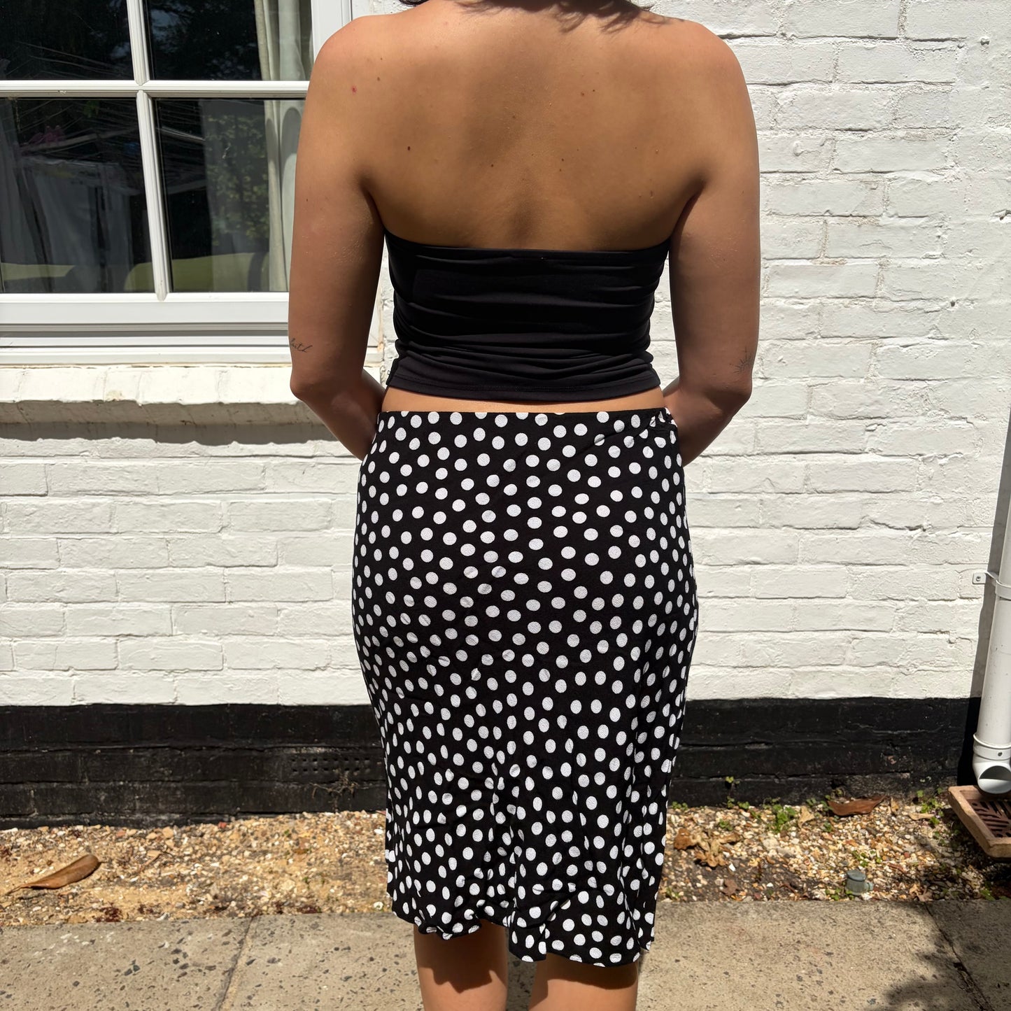 Black Polka Dot Midi Skirt